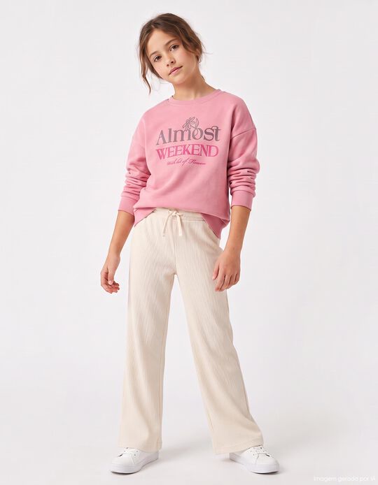 Comprar Online Cal&ccedil;as De Malha Wide Leg, Menina, Bege Claro