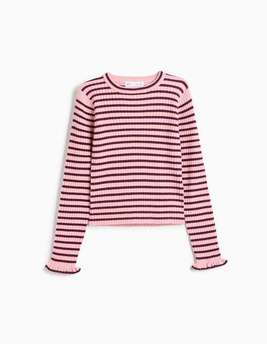 Comprar Online Camisola De Malha &Agrave;s Riscas, Menina, Rosa