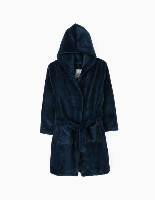 Blue Hooded Bathrobe