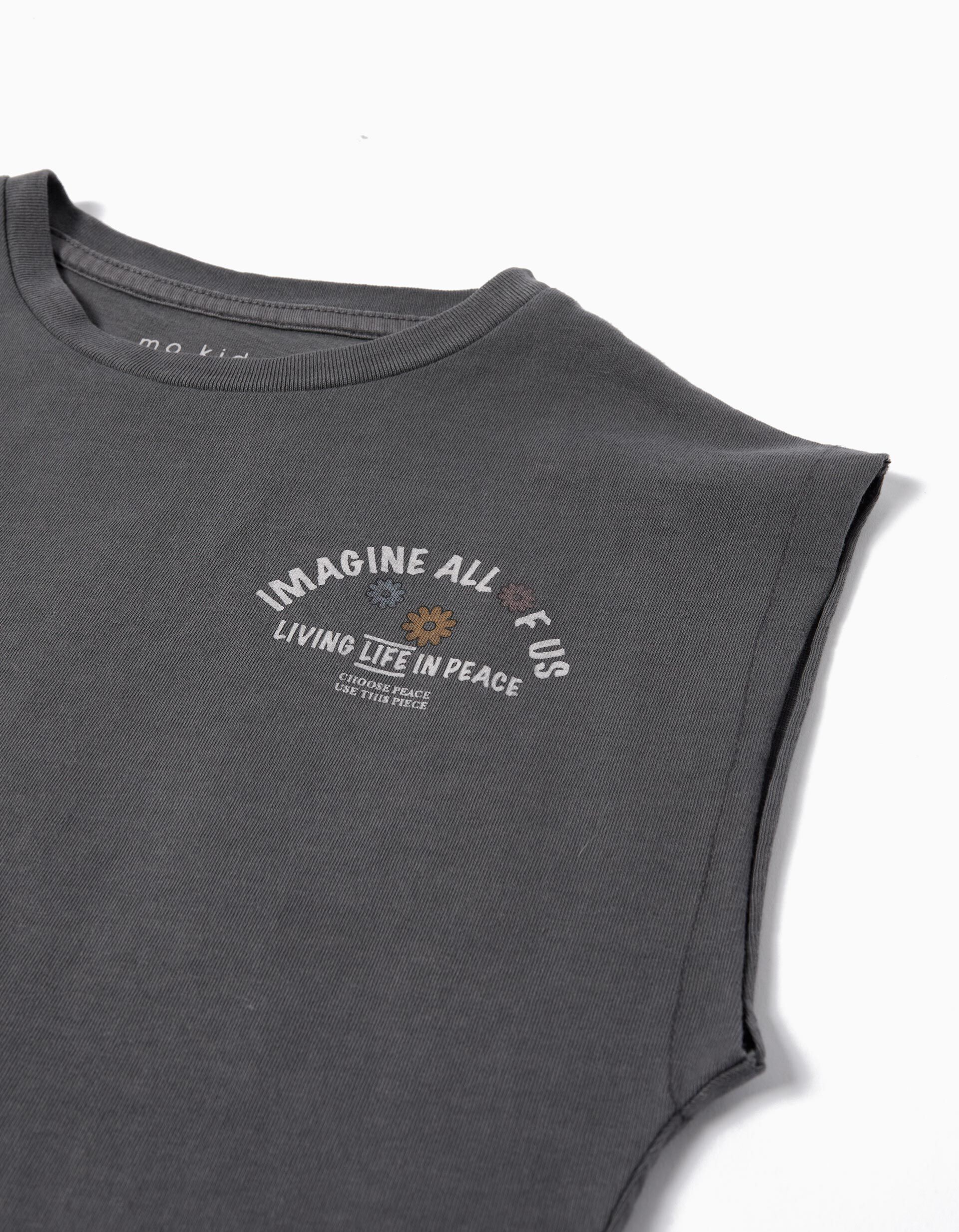 Comprar Online T-shirt sem Mangas 'Peace Language', Menina, Cinzento Escuro