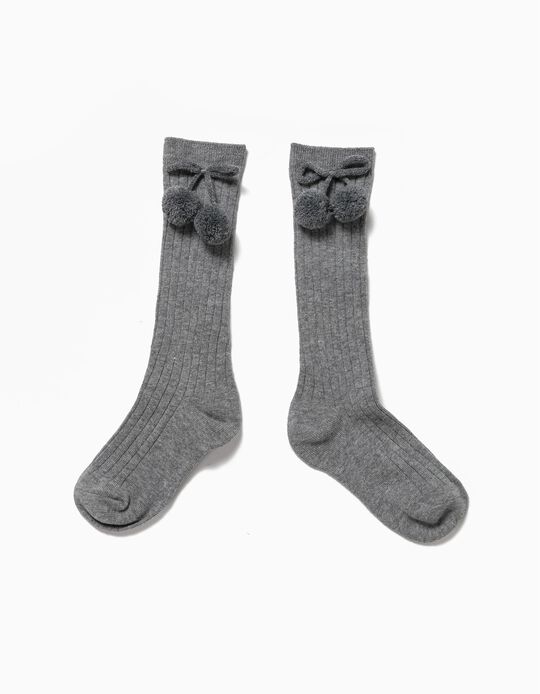 Knee-High Socks with Bow & Pompom