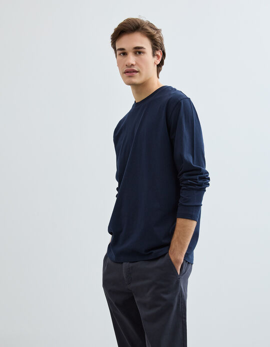 Comprar Online T-shirt de Manga Comprida, Homem, Azul Escuro