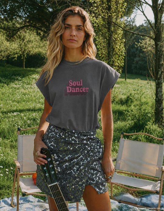 Comprar Online T-shirt Estampada, Mulher, Cinzento 
