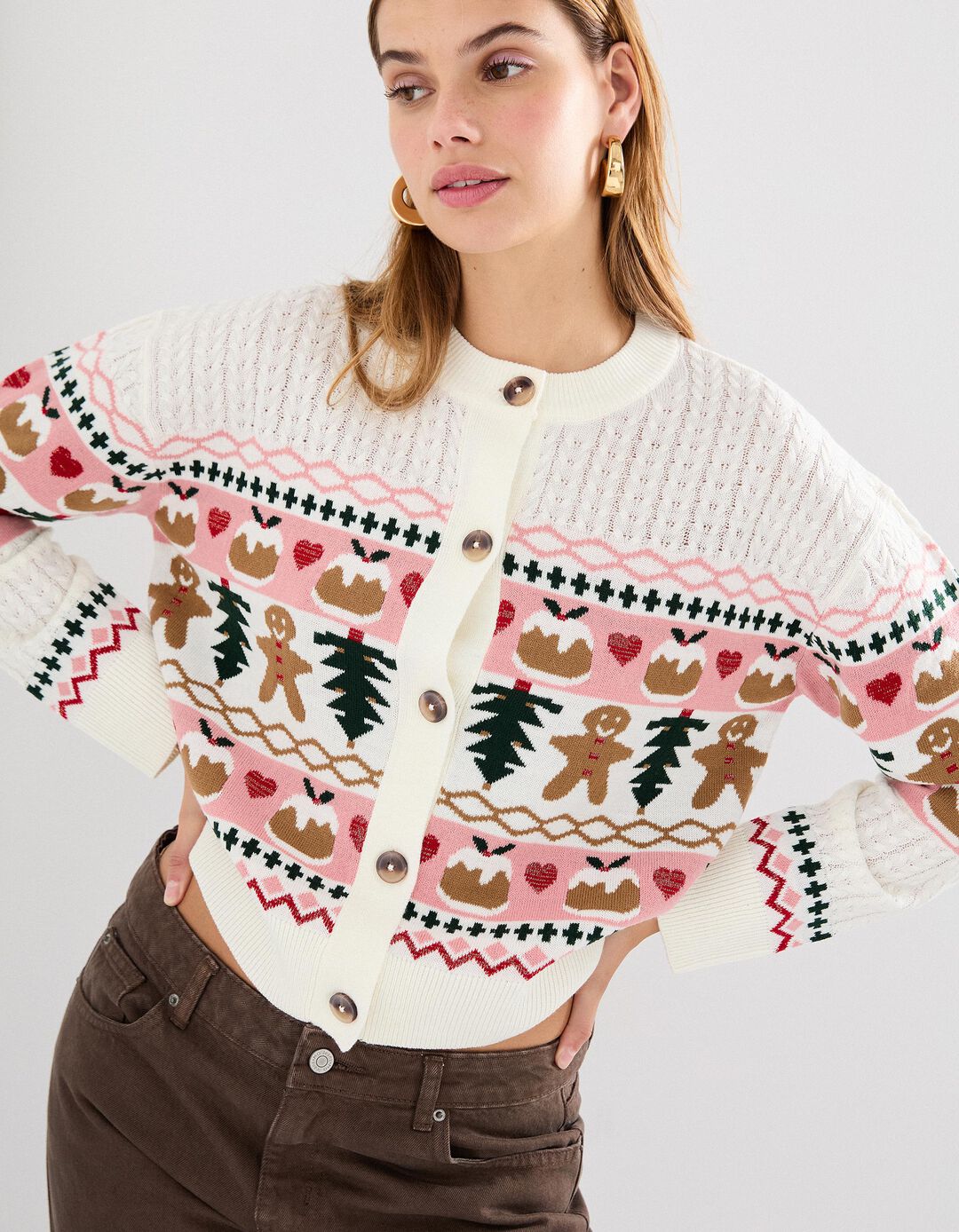 Casaco Natal de Malha, Mulher, Bege