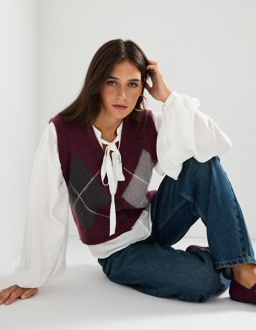 Colete de Malha, Mulher, Vermelho Escuro
