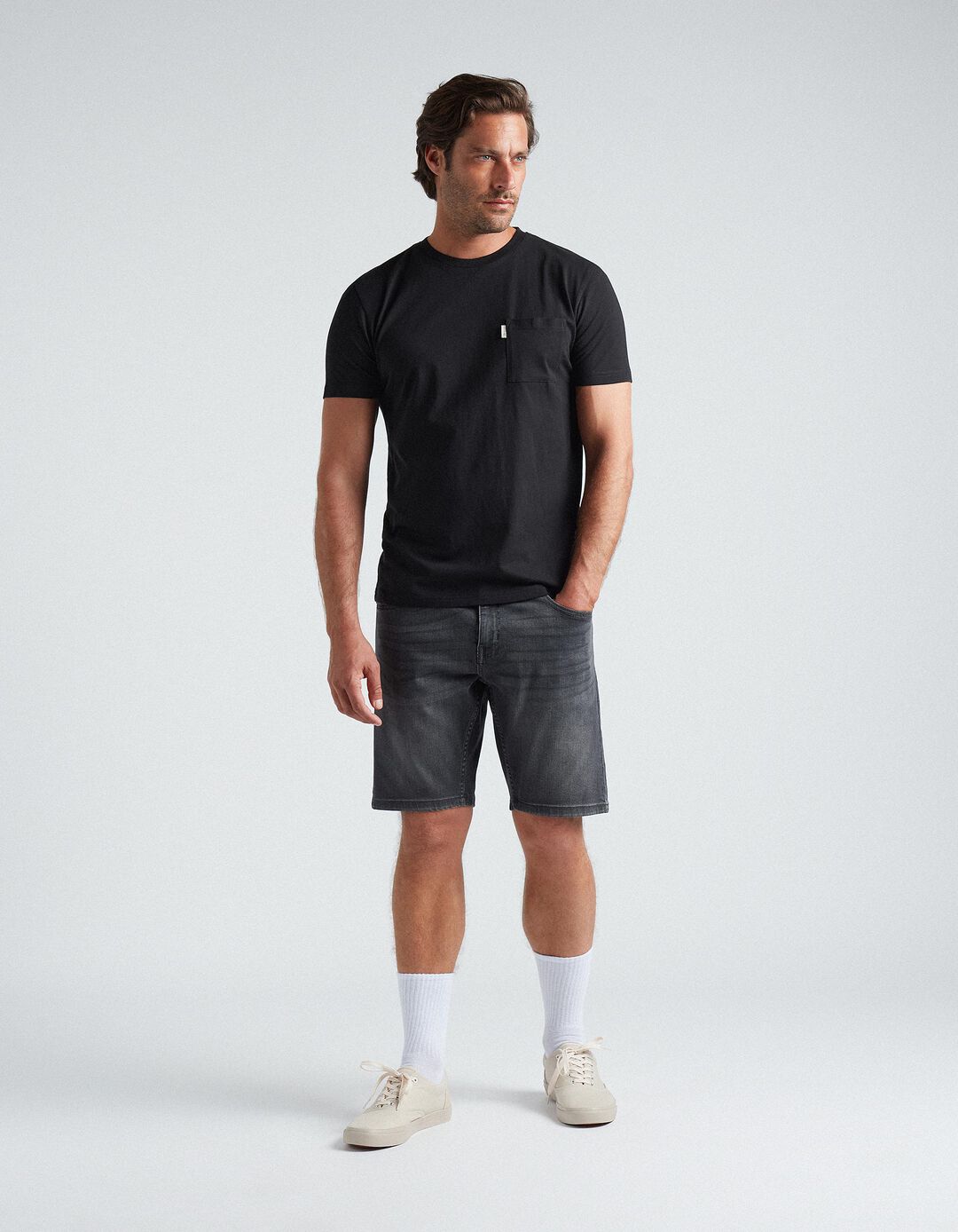 Slim Fit Denim Shorts, Men, Grey