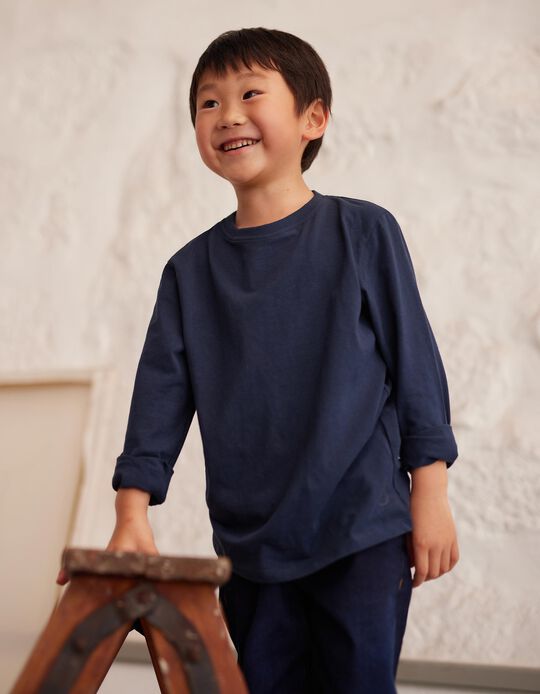 Camiseta de Manga Larga, Niño, Azul Oscuro