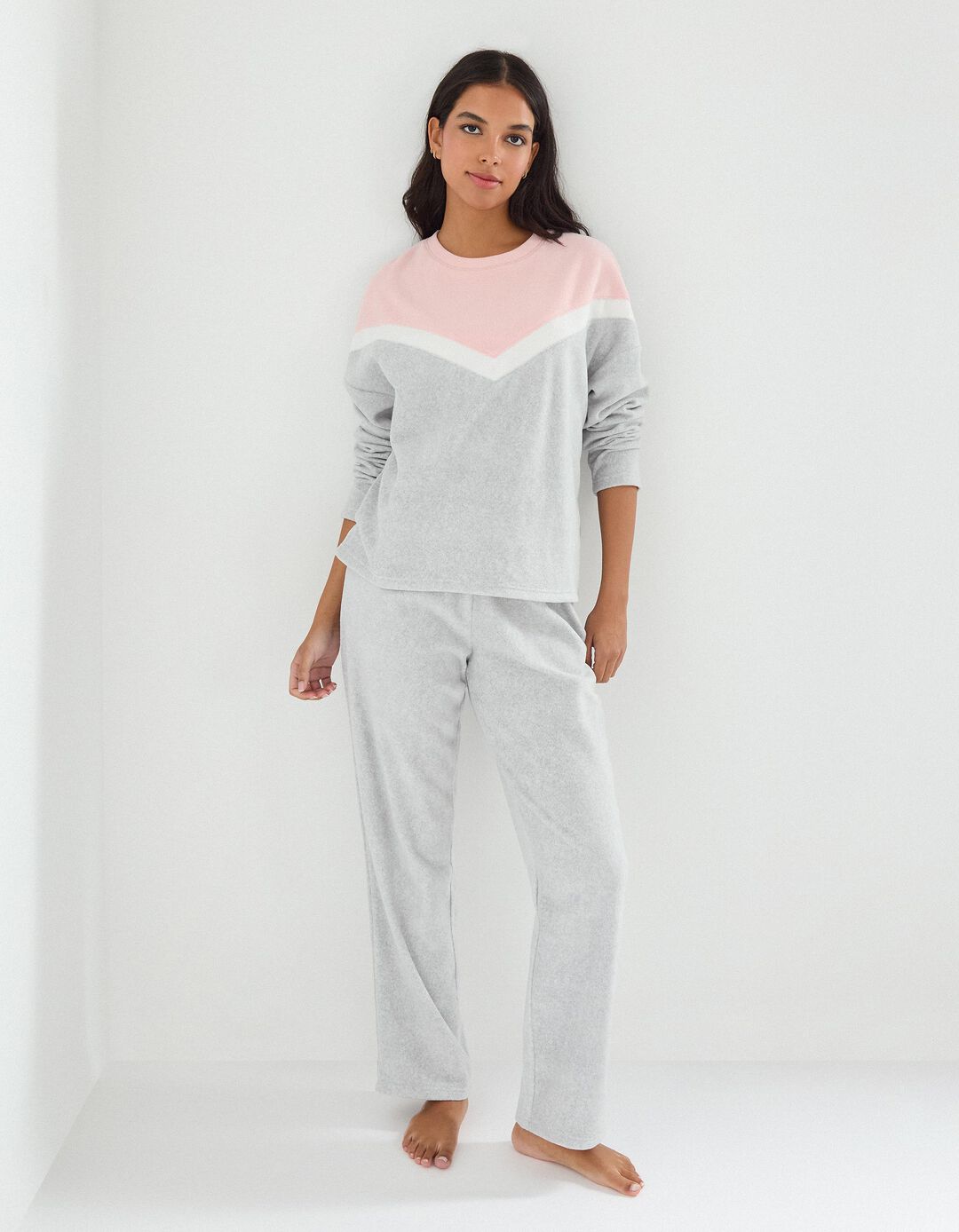 Pijama Polar, Mulher, Cinzento Claro 