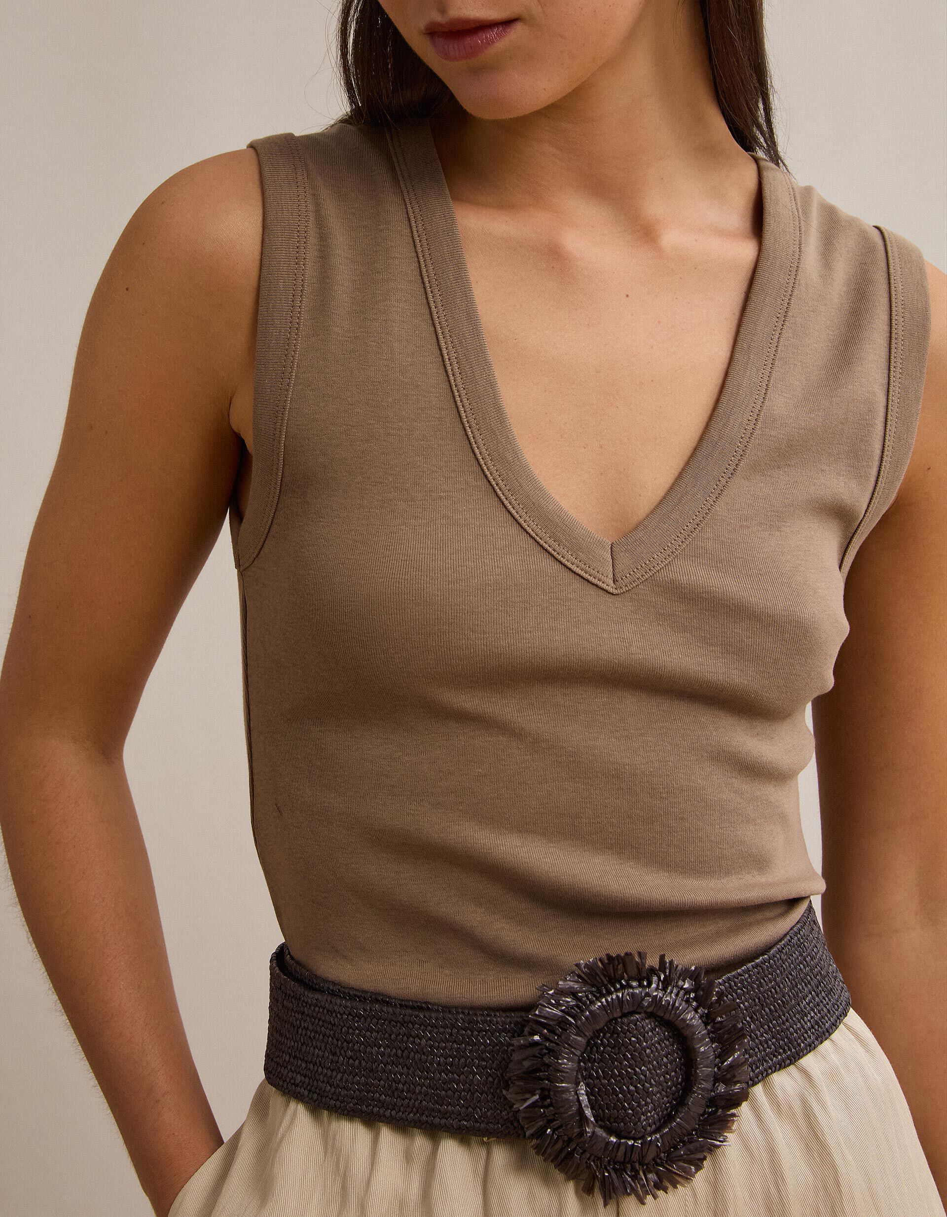 Comprar Online Top Canelado, Mulher, Bege Escuro