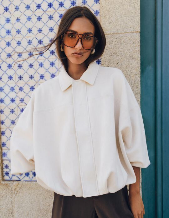 Comprar Online Casaco Bomber Efeito Camurça, Mulher, Bege