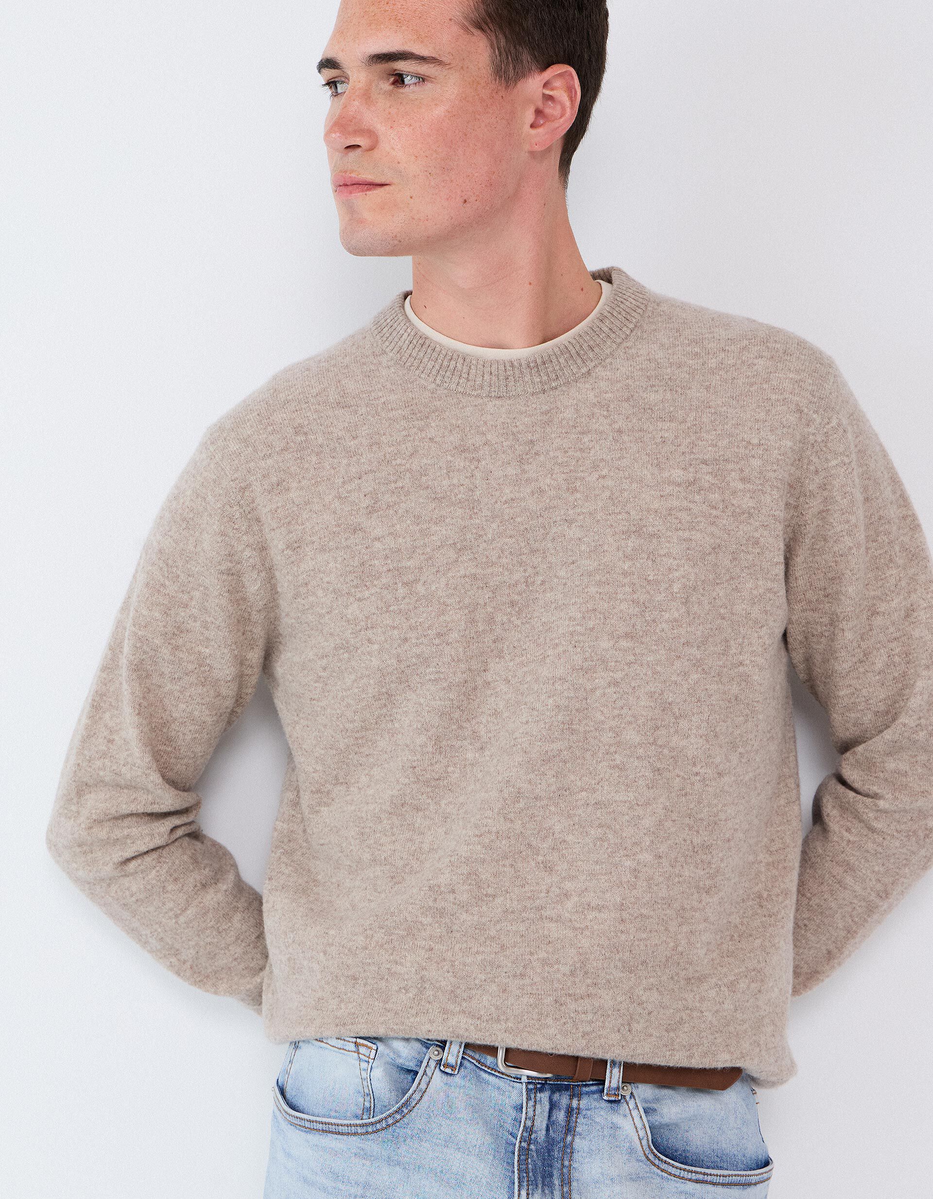 Comprar Online Camisola Com Mistura De L&atilde;, Homem, Bege