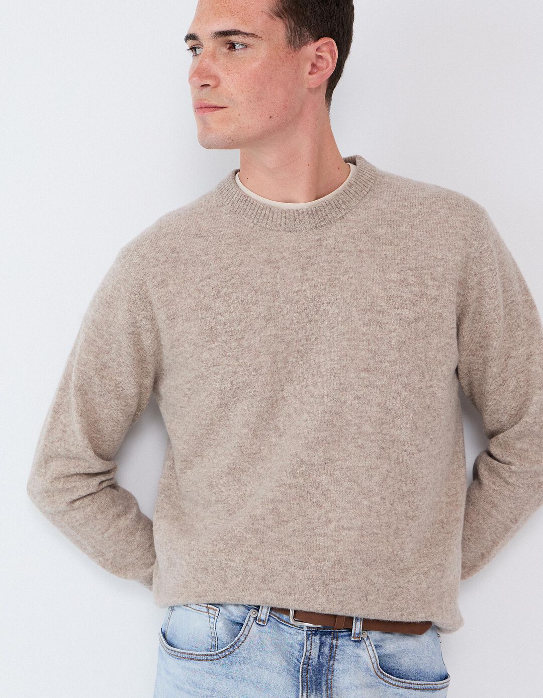 Camisola Com Mistura De L&atilde;, Homem, Bege
