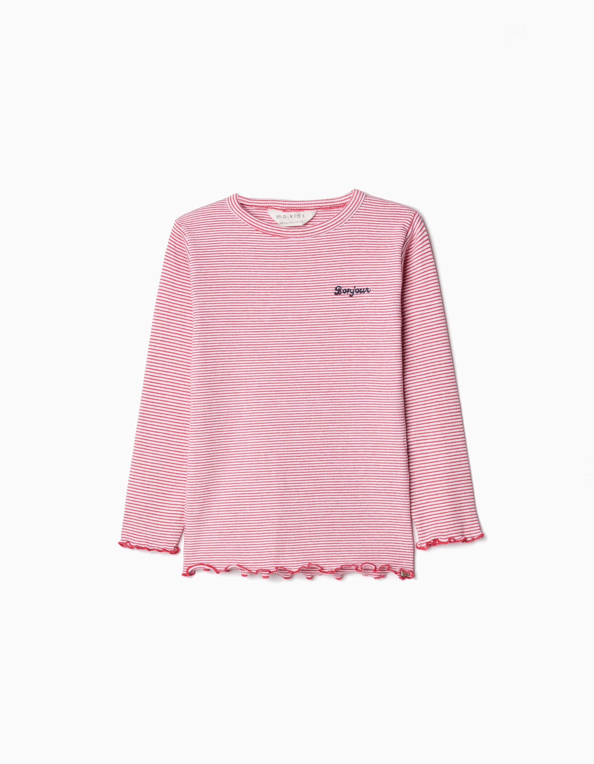 Comprar Online T-shirt de Manga Comprida Riscas, Menina, Vermelho