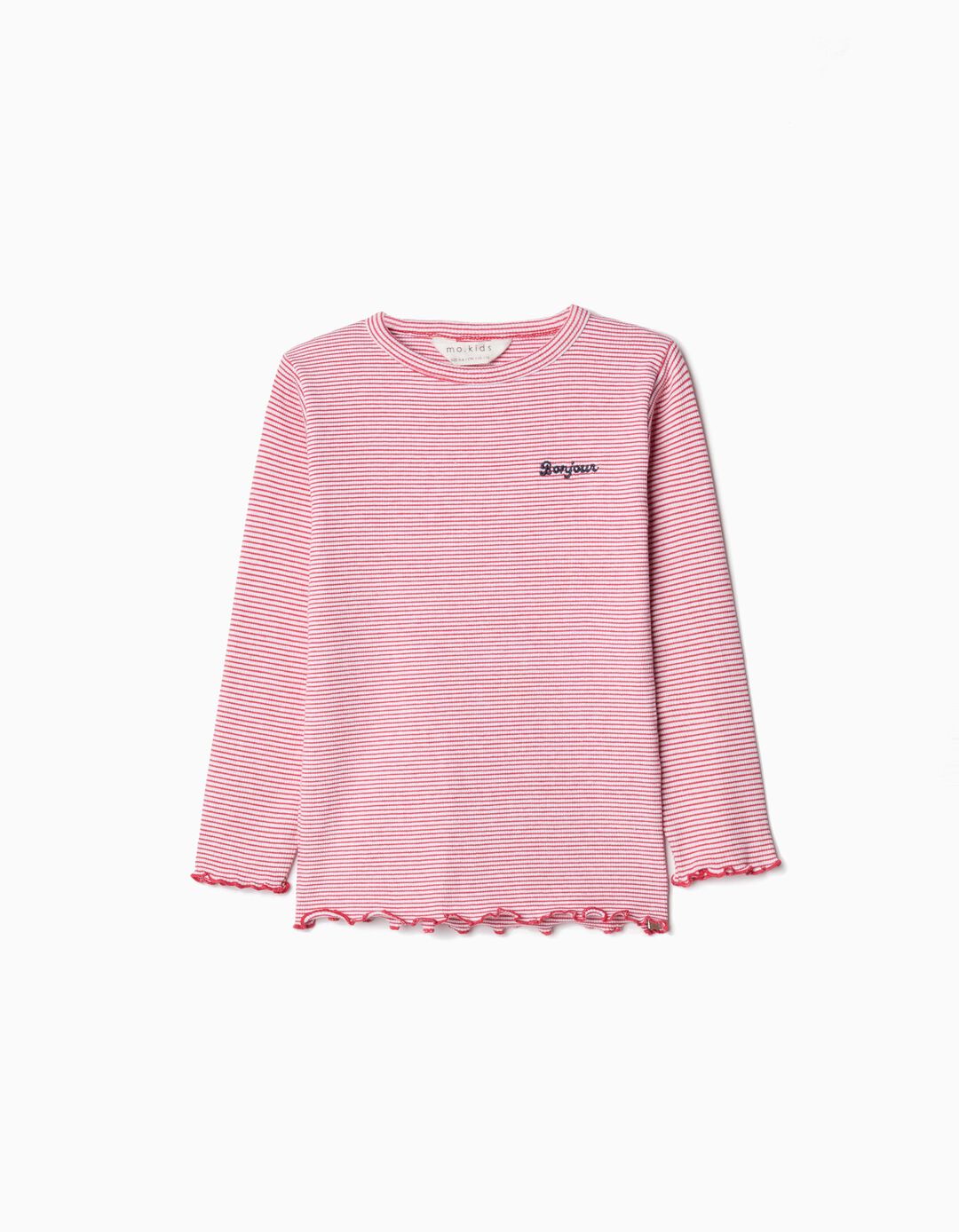 T-shirt de Manga Comprida Riscas, Menina, Vermelho