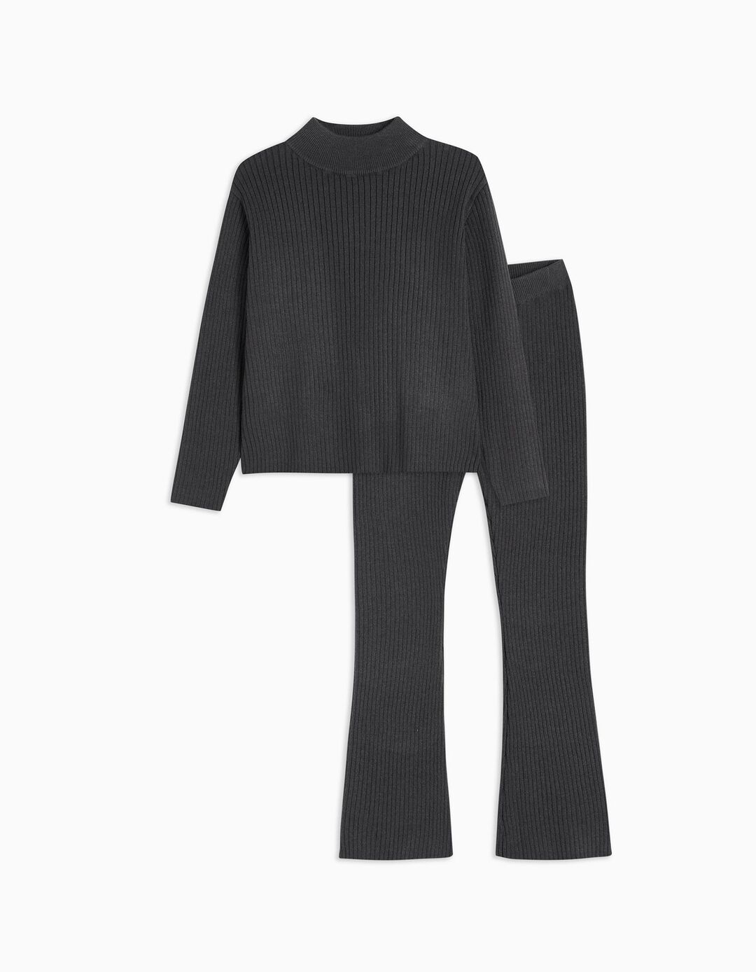 Ribbed Knit Sweater + Pants Set, Girl, Dark Gray