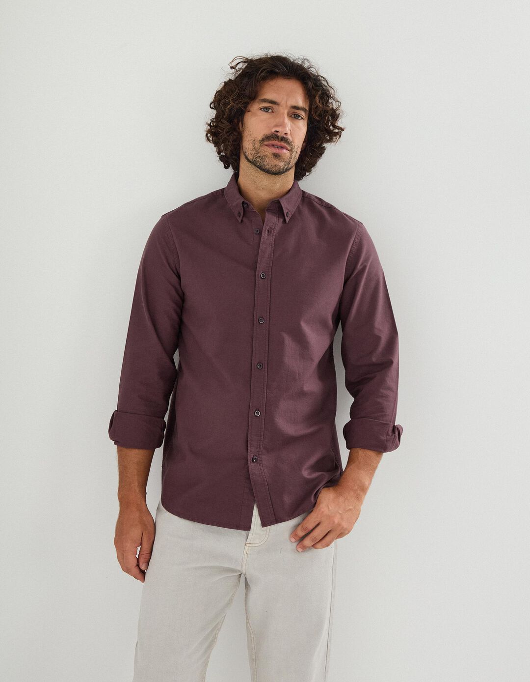 Camisa de Manga Comprida Oxford, Homem, Castanho