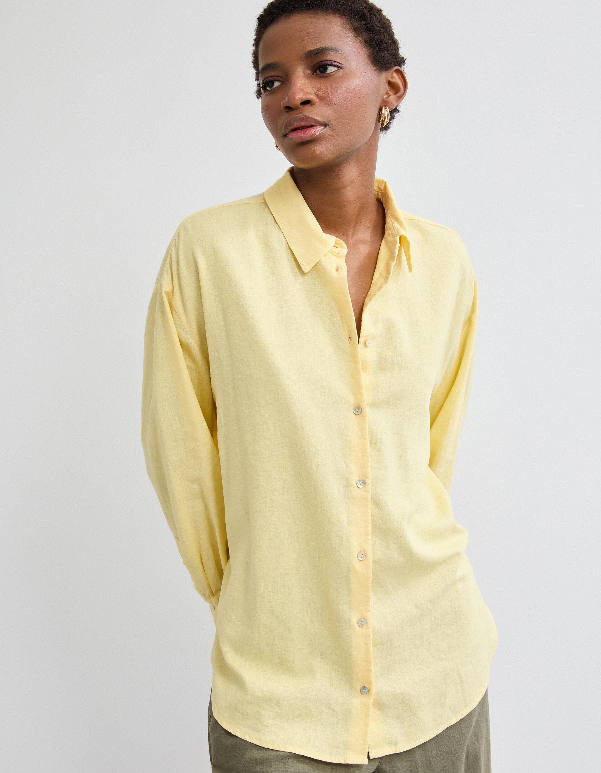Comprar Online Camisa com Linho, Mulher, Amarelo Claro