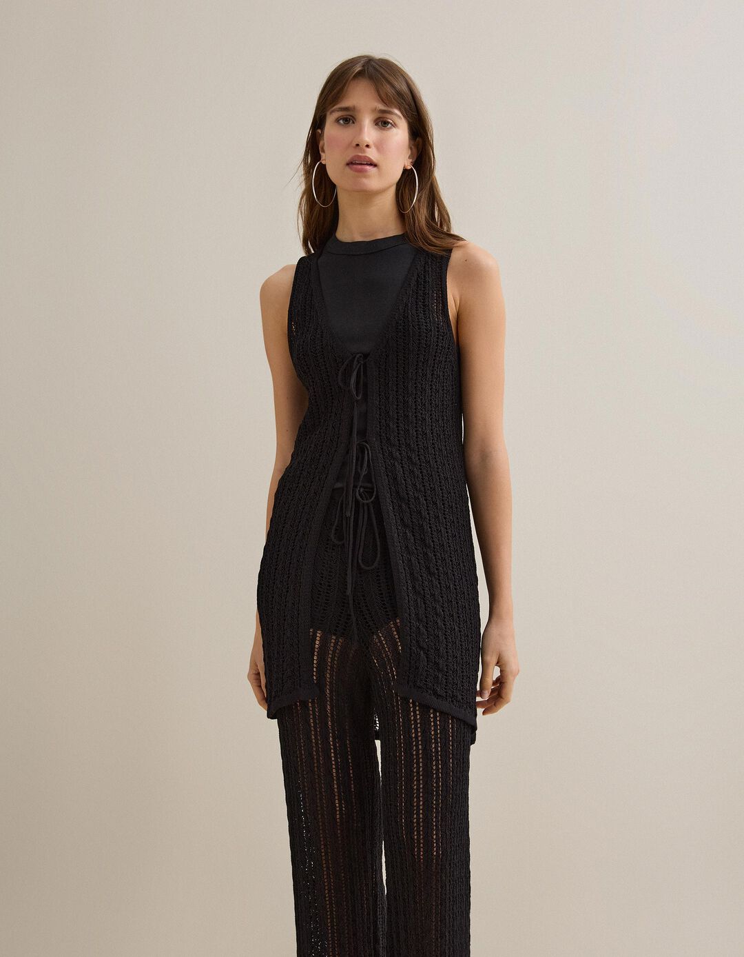 Colete Malha Tricotada, Mulher, Preto