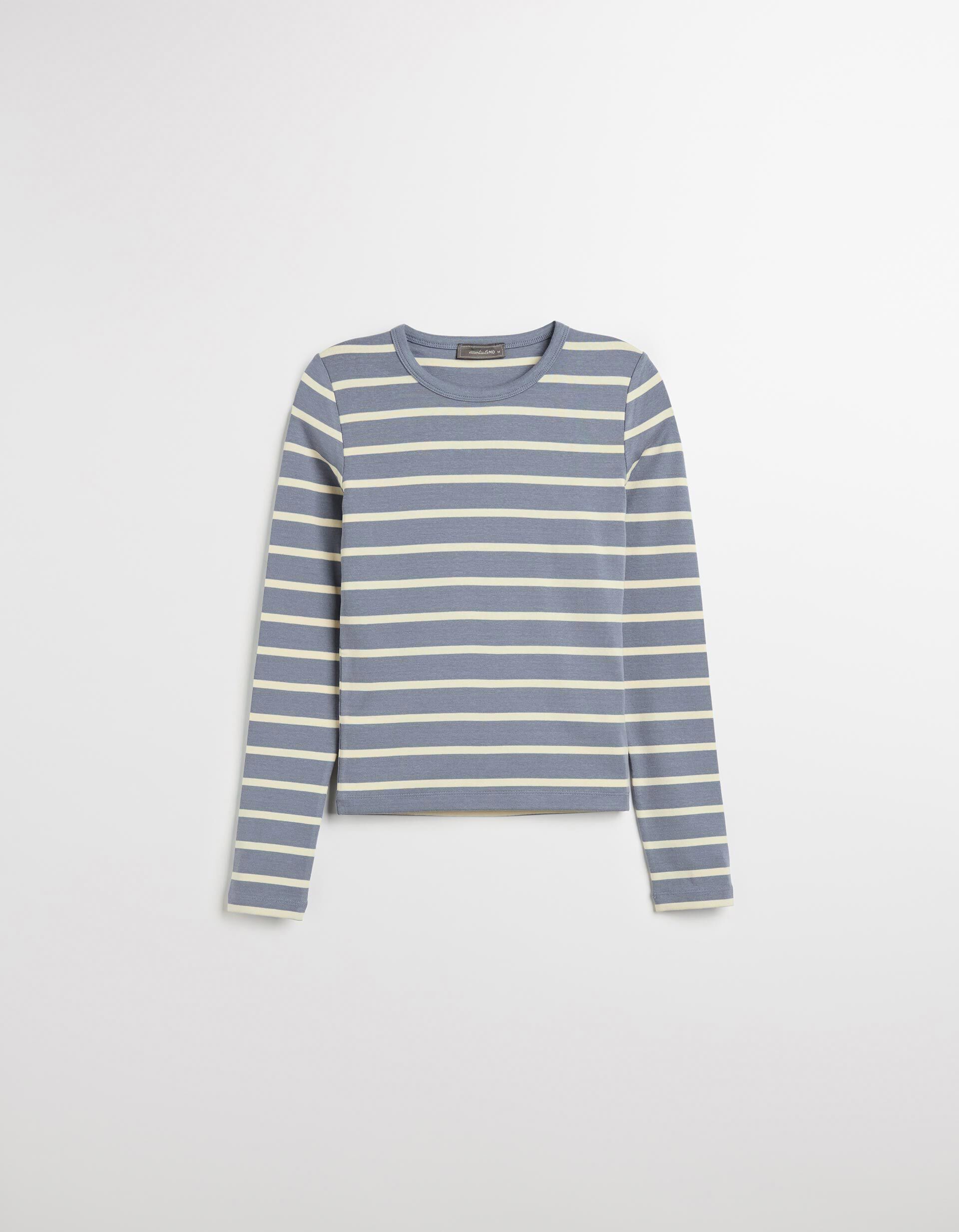 Comprar Online T-shirt de Manga Comprida Riscas, Mulher, Azul