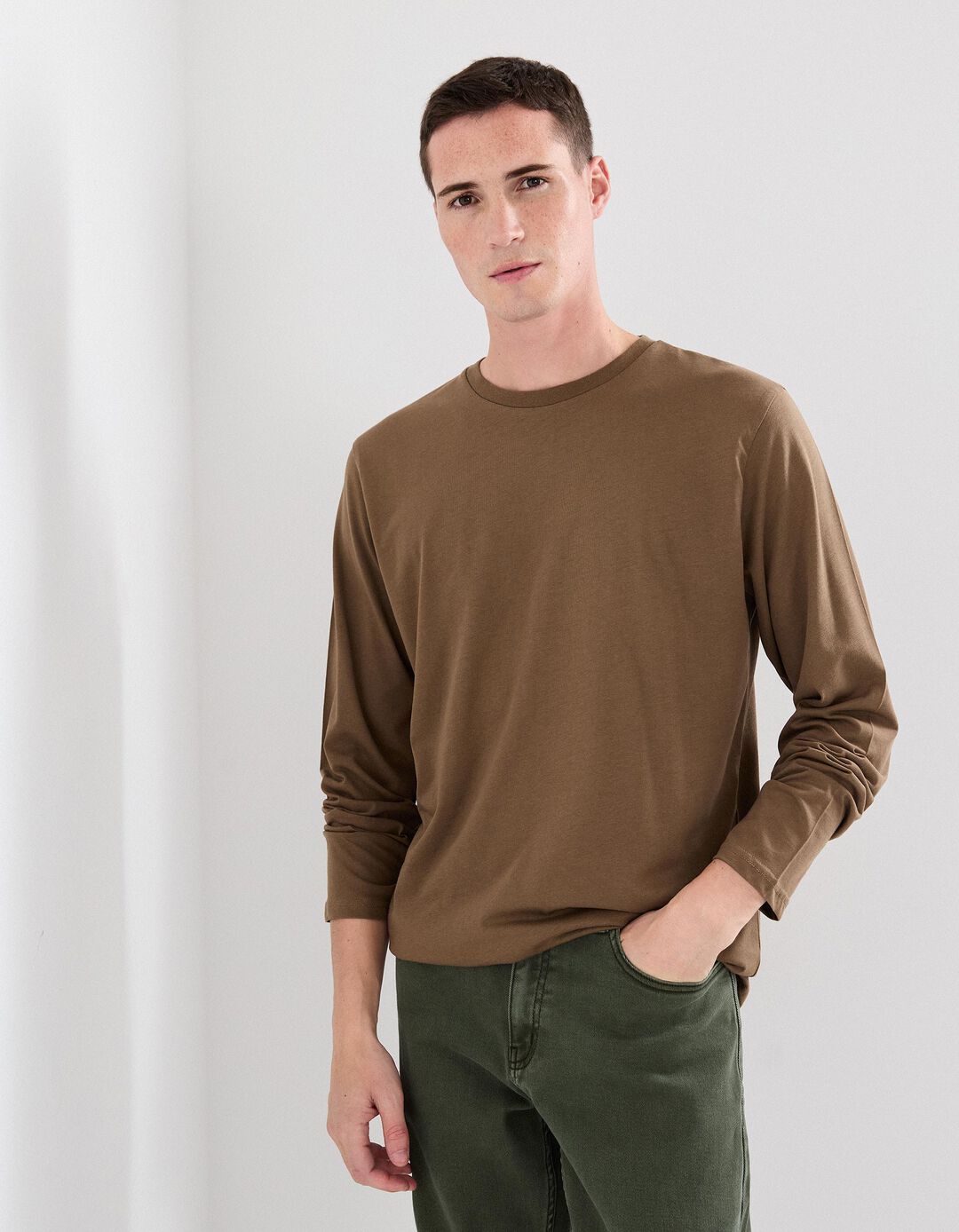 T-shirt de Manga Comprida, Homem, Castanho