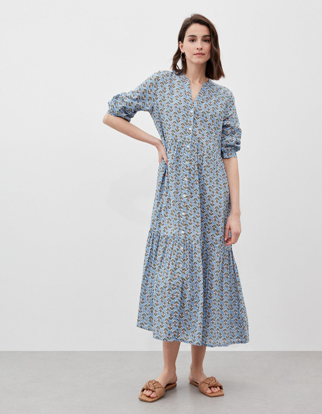 Long Printed Dress, Woman, Blue