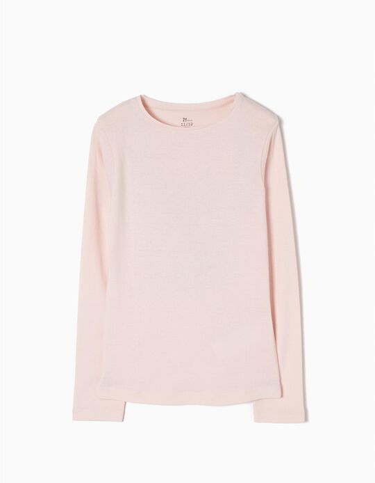 Long-Sleeved Basic Top, Pink