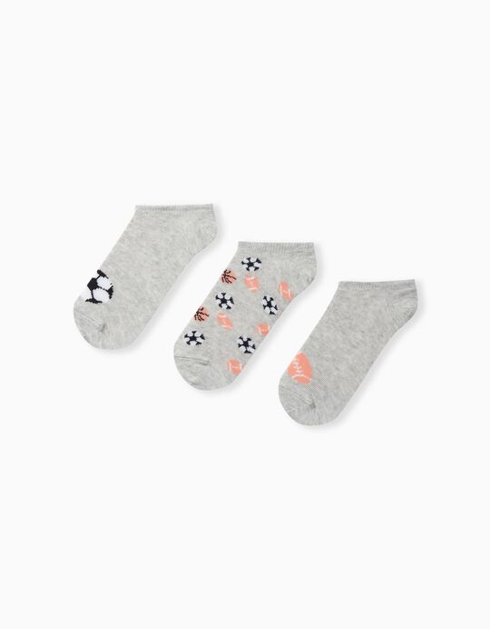 3 Pairs of Invisible Socks Pack, Boys, Light Grey