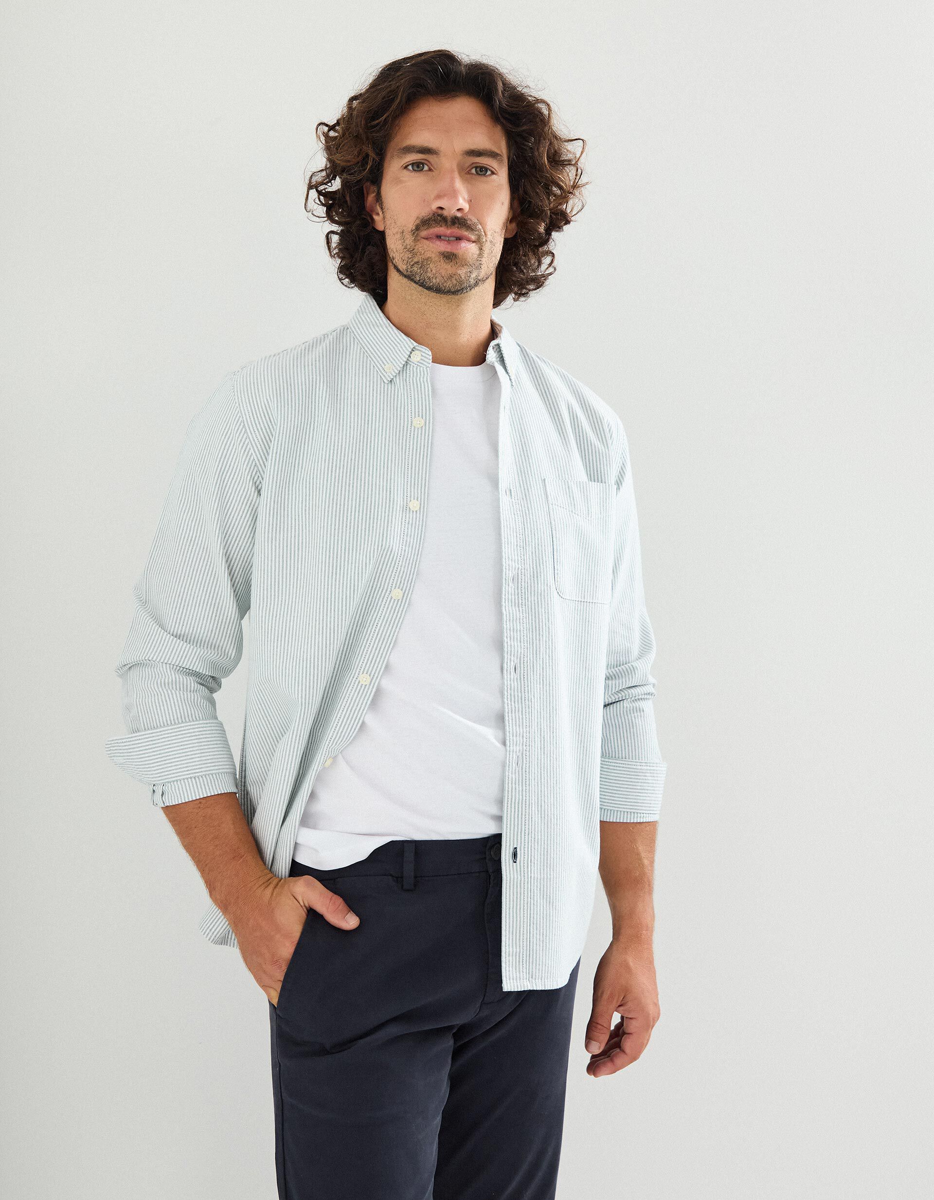 Comprar Online Camisa Riscas de Manga Comprida Oxford, Homem, Verde