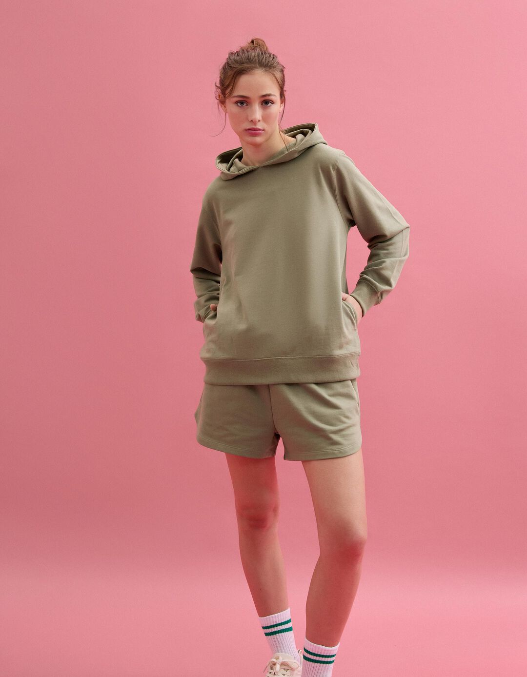 Sweatshirt com Capuz, Mulher, Verde Escuro