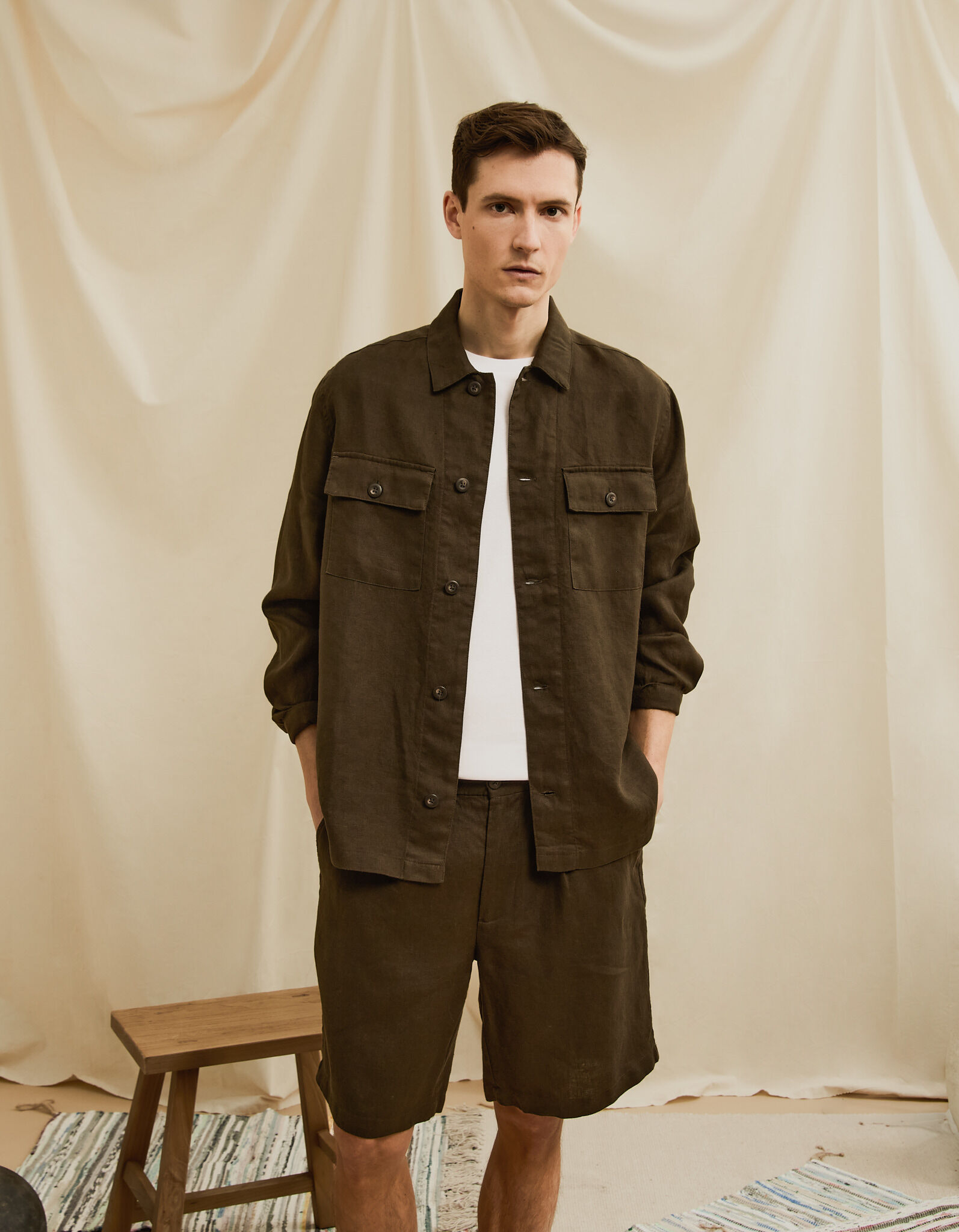 Comprar Online Sobrecamisa 100% Linho, Homem, Verde Escuro