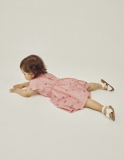 Cotton Floral Dress + Bloomers for Baby Girls, Pink