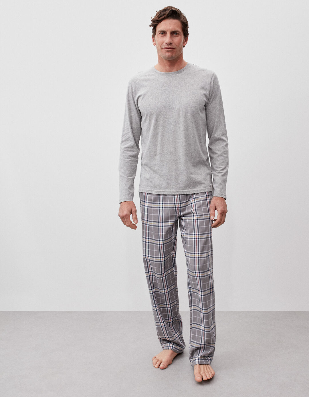 Plaid Pajamas, Men, Gray