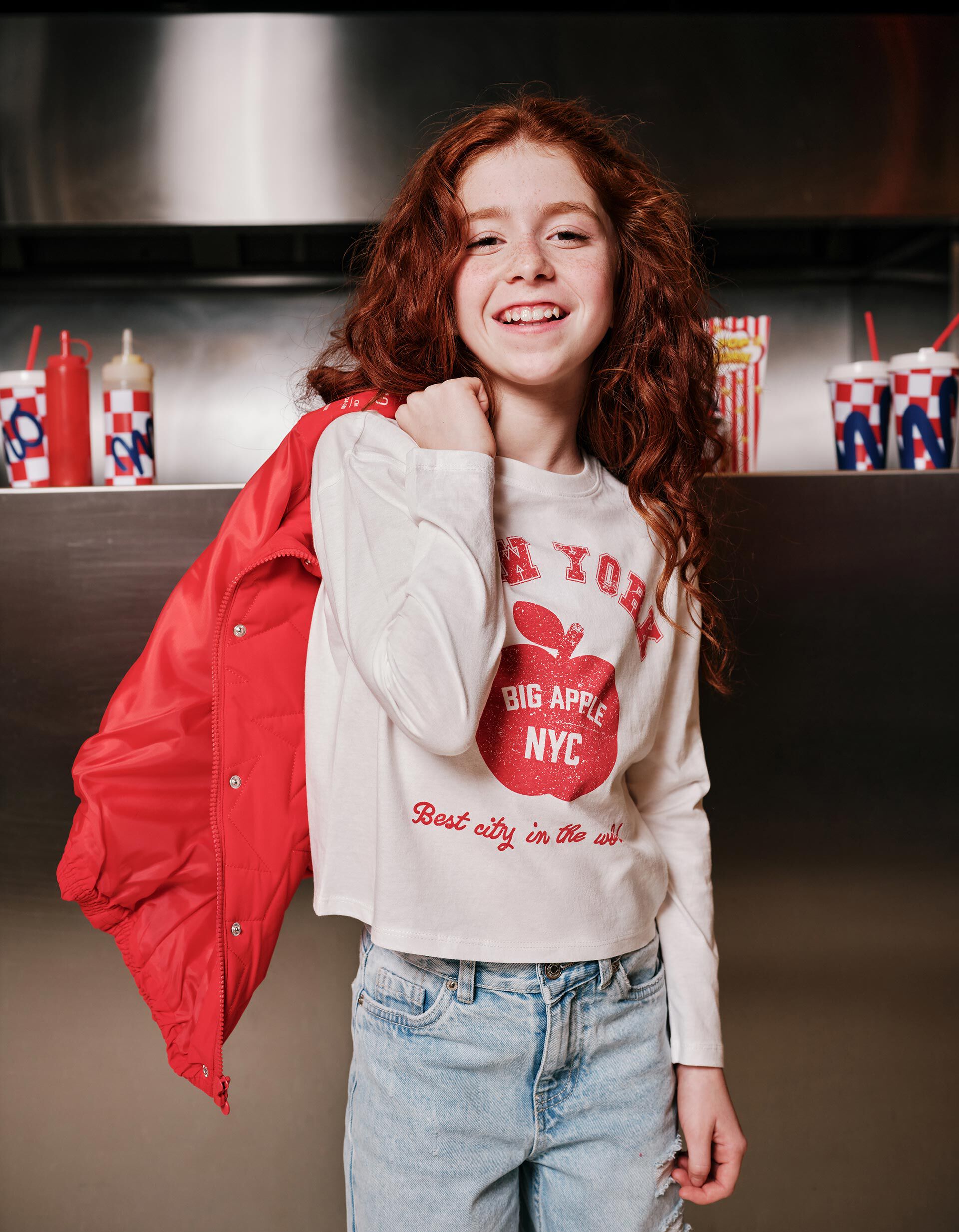 T-shirt Manga Comprida, Menina, Branco