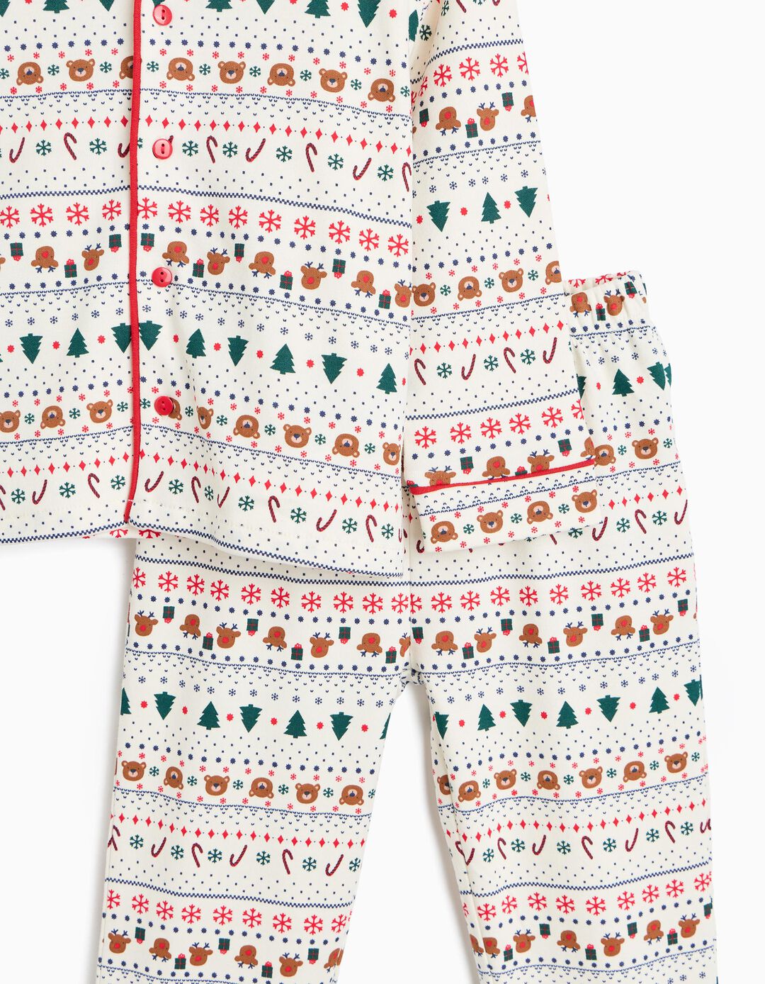 Pijama Camiseiro De Natal, Menino, Bege Claro