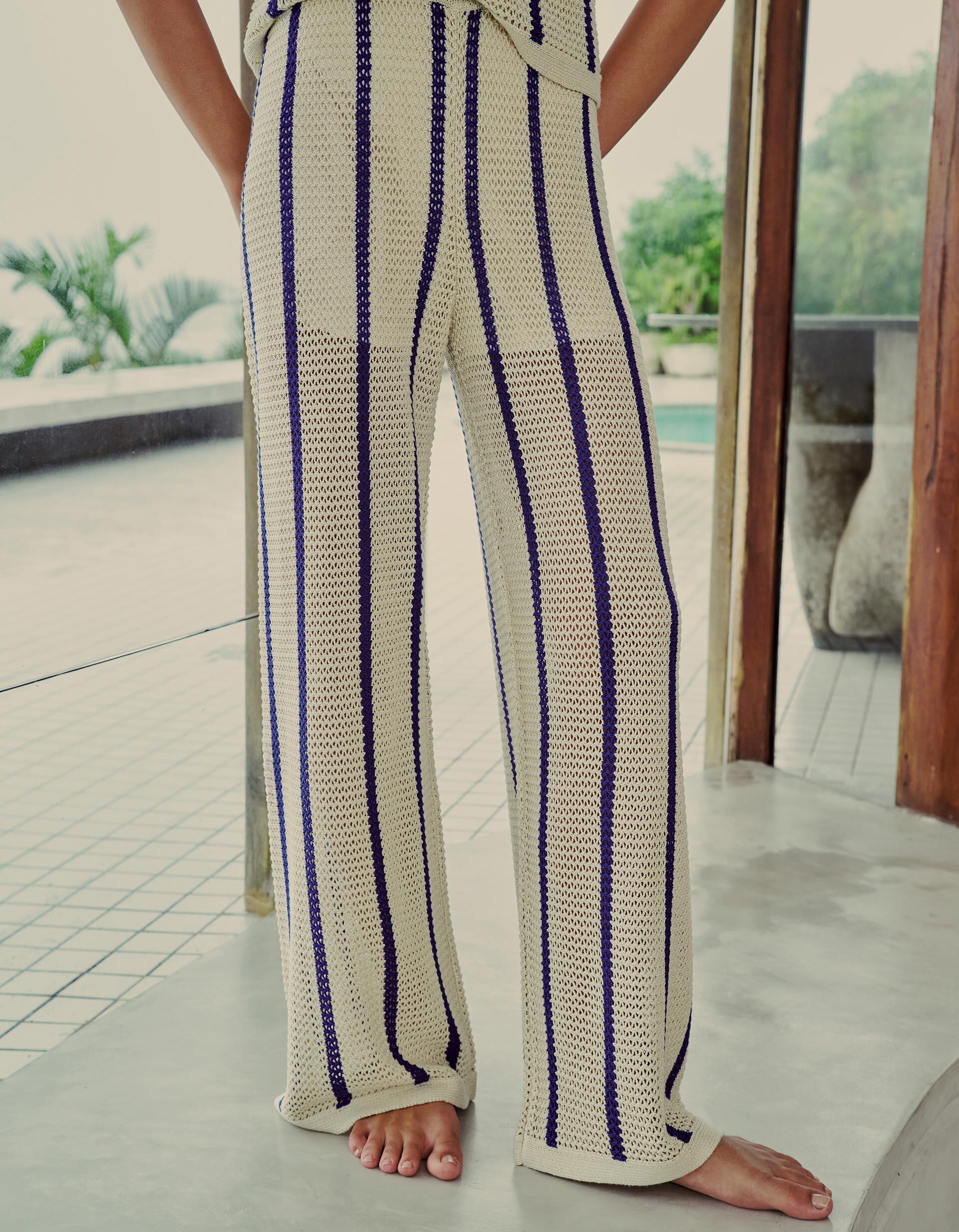 Comprar Online Cal&ccedil;as Malha Tricotada, Mulher, Azul