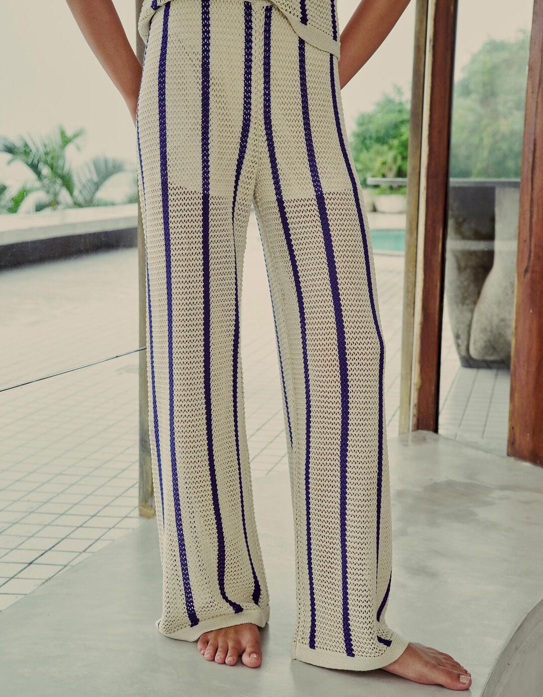 Cal&ccedil;as Malha Tricotada, Mulher, Azul