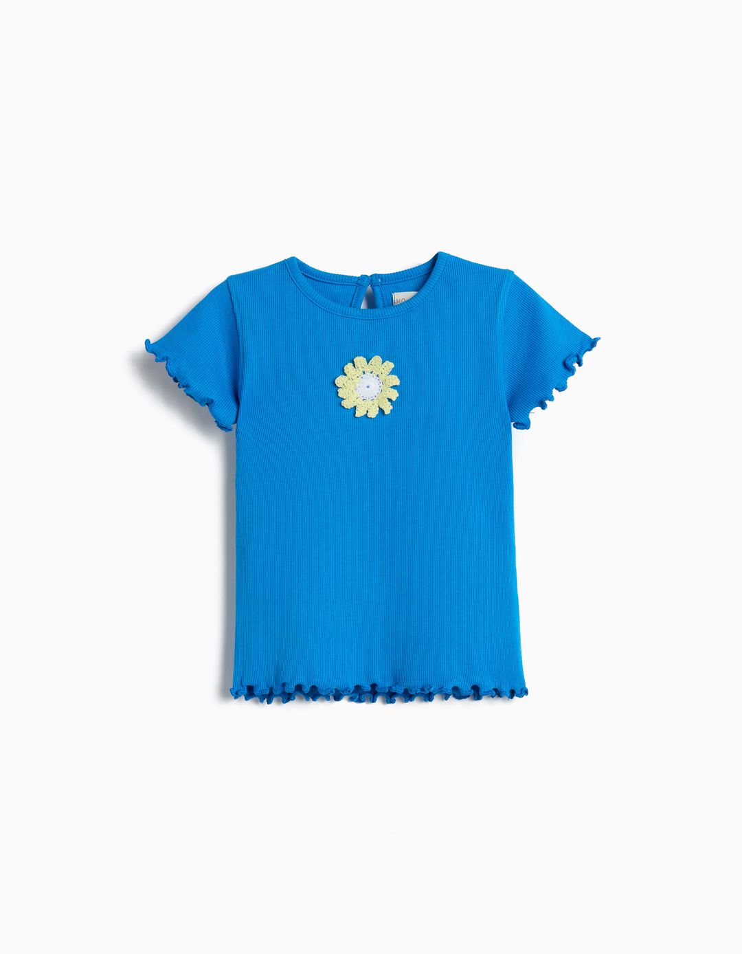 T-shirt Bordado Flor, Menina, Azul