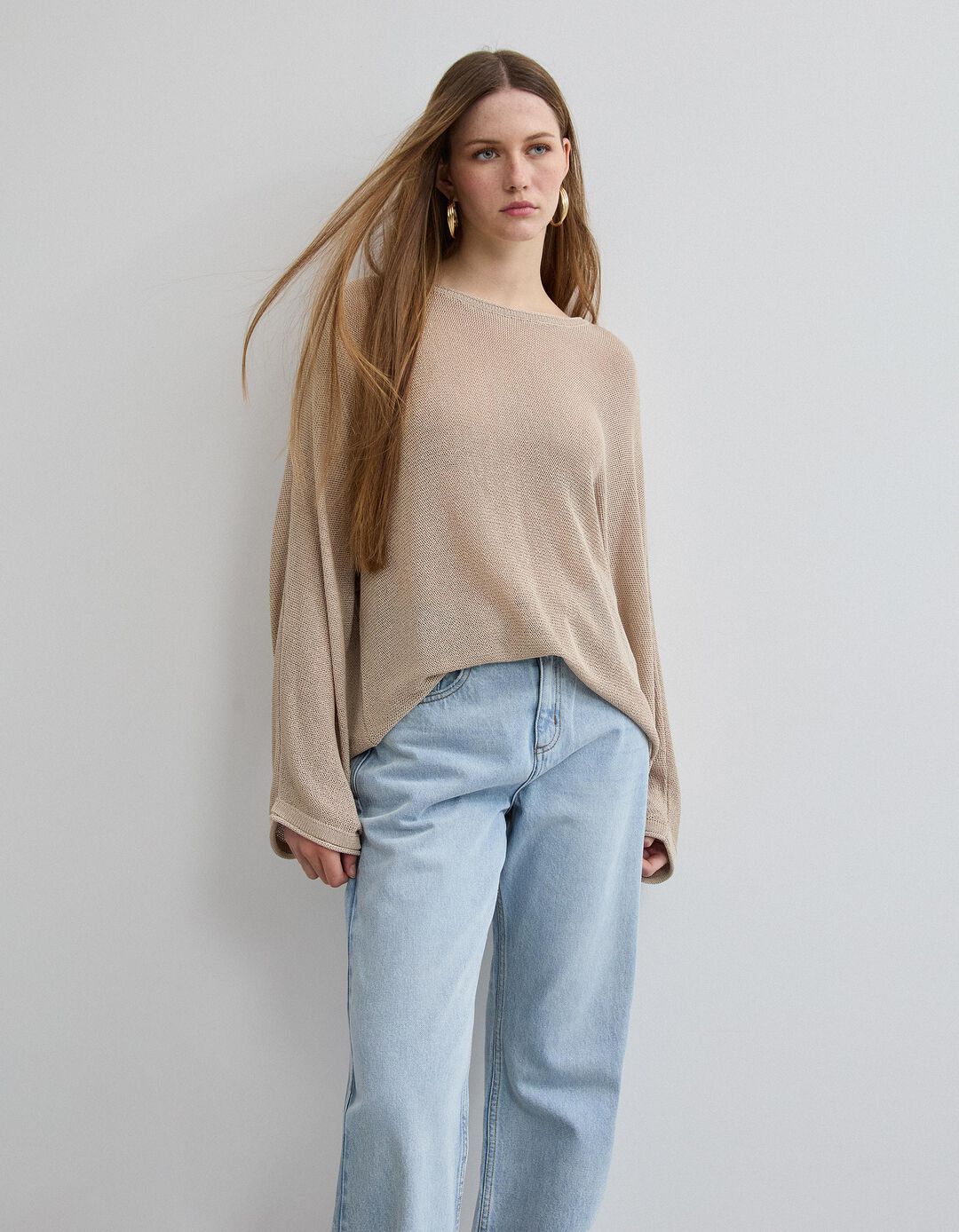 Camisola de Malha, Mulher, Bege Claro