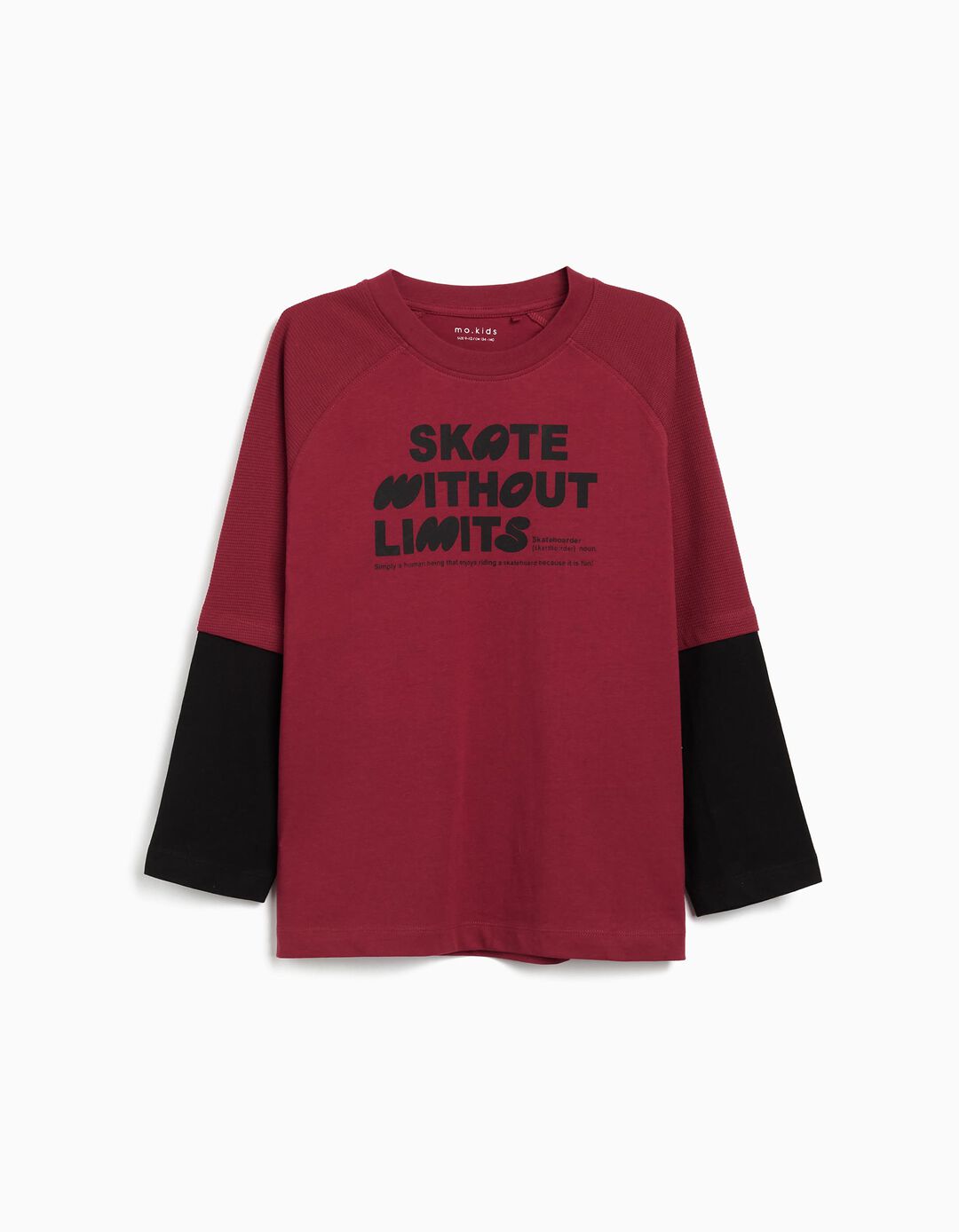T-shirt de Manga Comprida Estampado, Menino, Vermelho Escuro