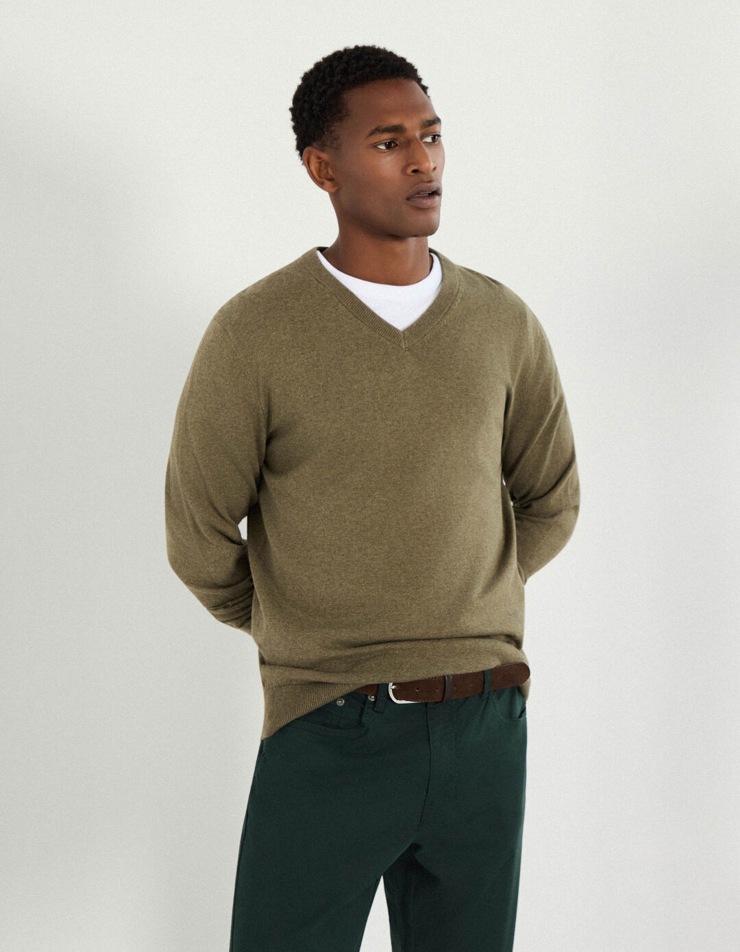Camisola com Caxemira, Homem, Verde Escuro 