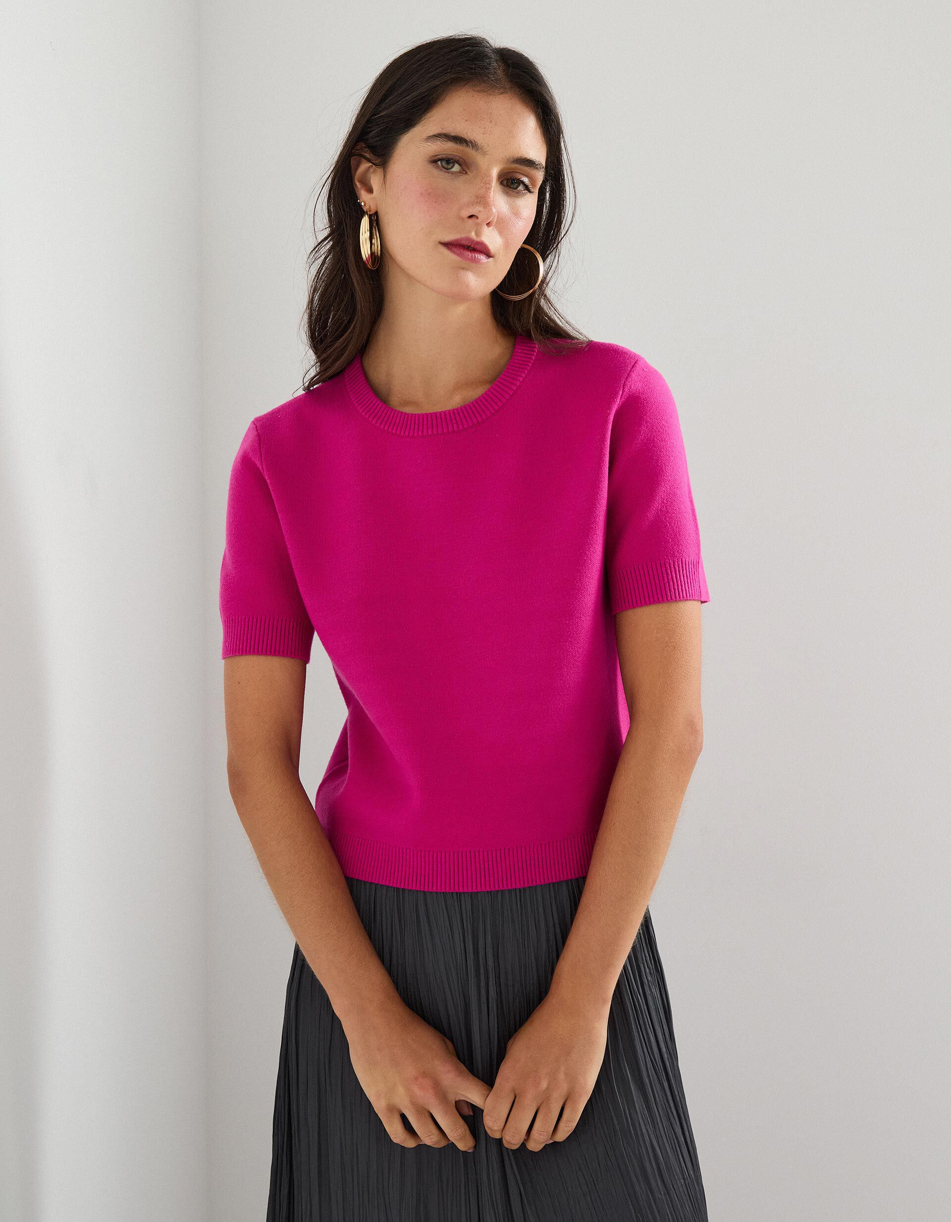 Comprar Online T-shirt de Malha, Mulher, Rosa Escuro