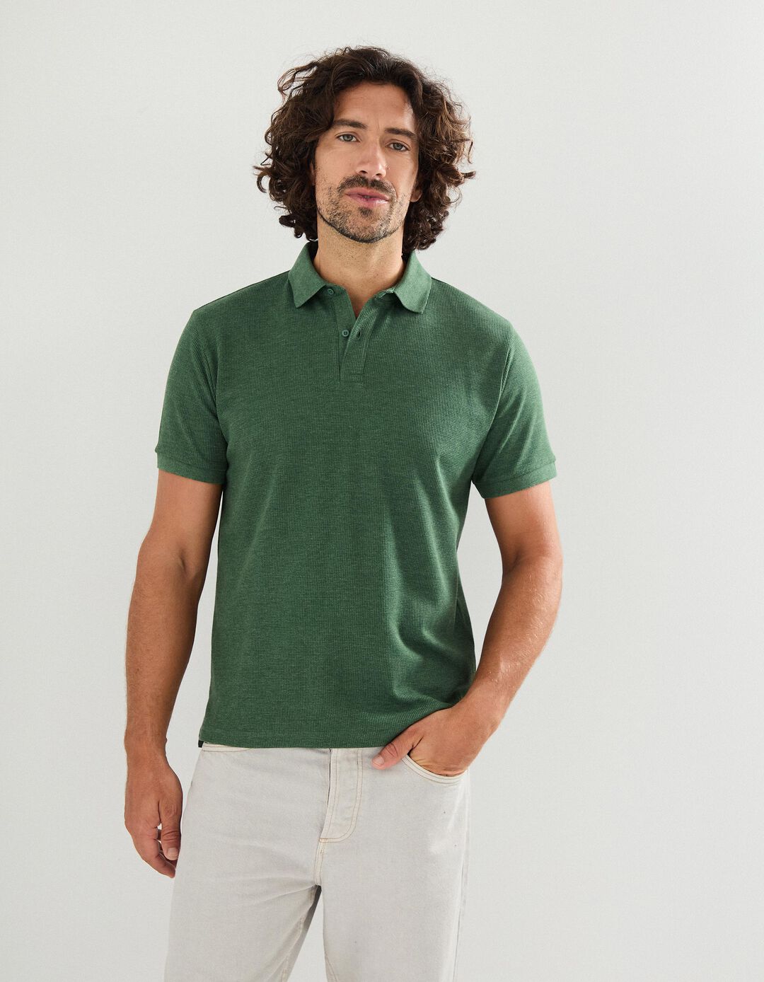 Polo Waffle, Homem, Verde Escuro