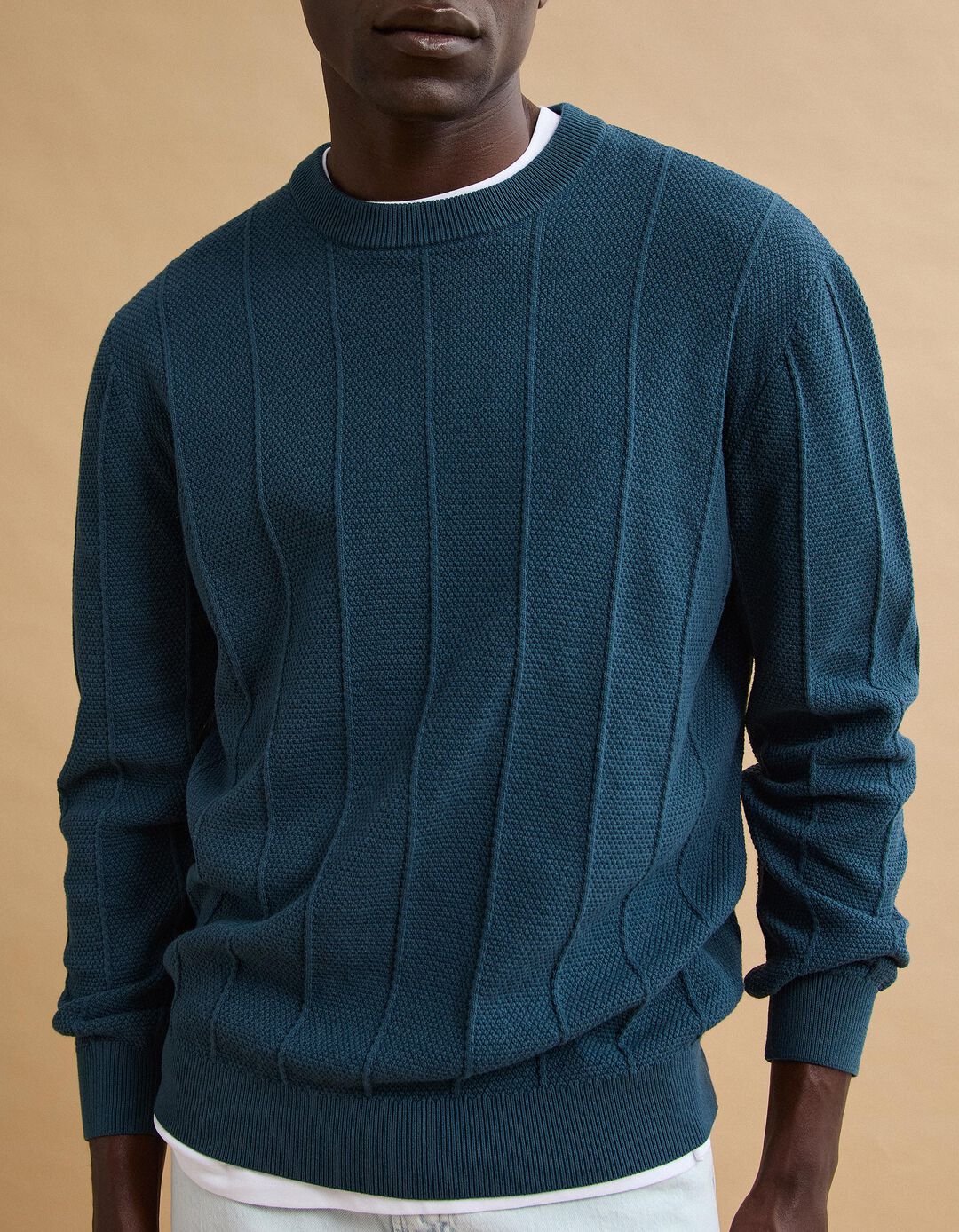 Camisola de Malha Jacquard, Homem, Azul Escuro