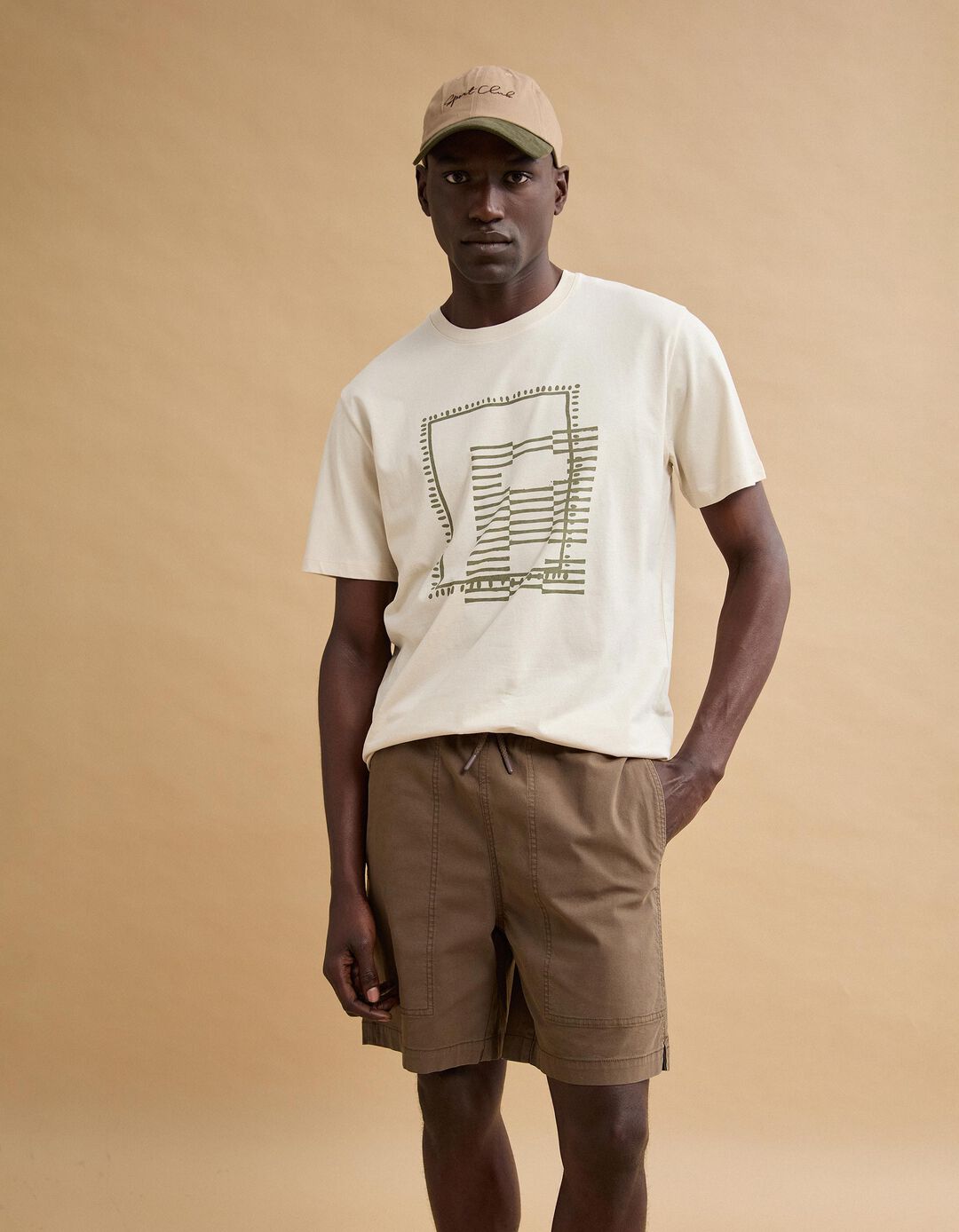 T-shirt Jersey Estampada, Homem, Bege Claro