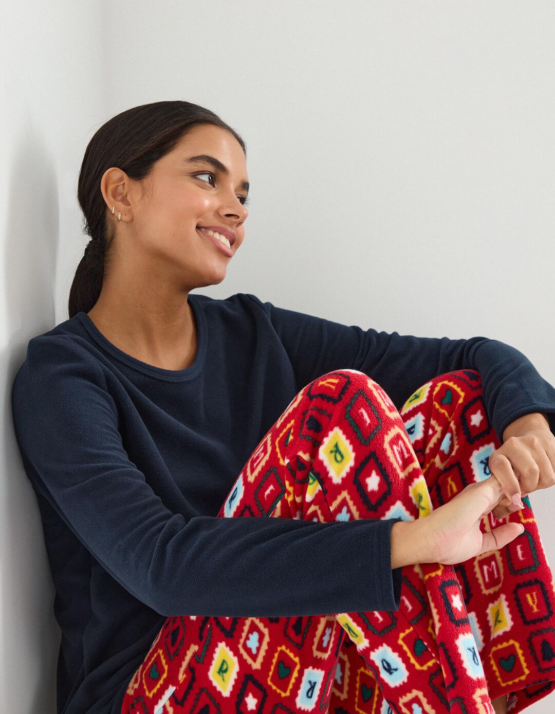 Pijama Polar Natal, Mulher, Azul Escuro