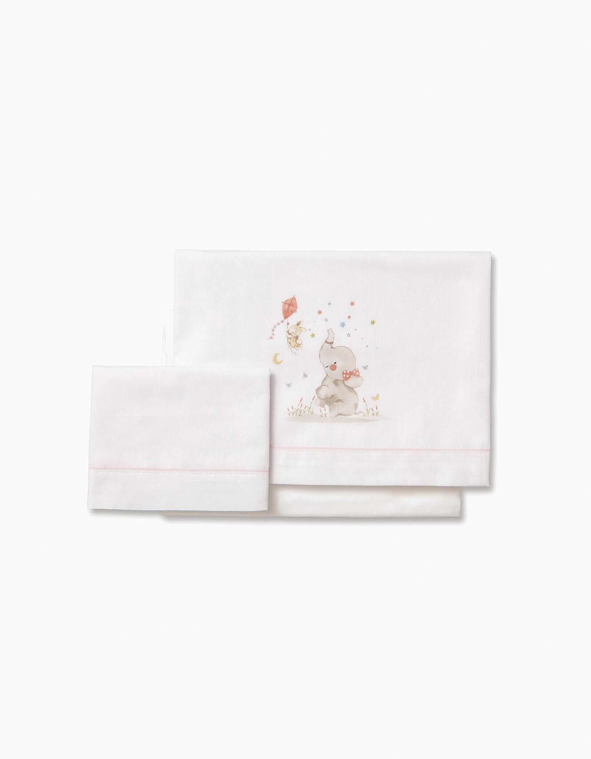 Comprar Online Conjunto De Len&ccedil;&oacute;is de Algod&atilde;o 3 Pcs Interbaby Elephant 60x120 cm, Rosa