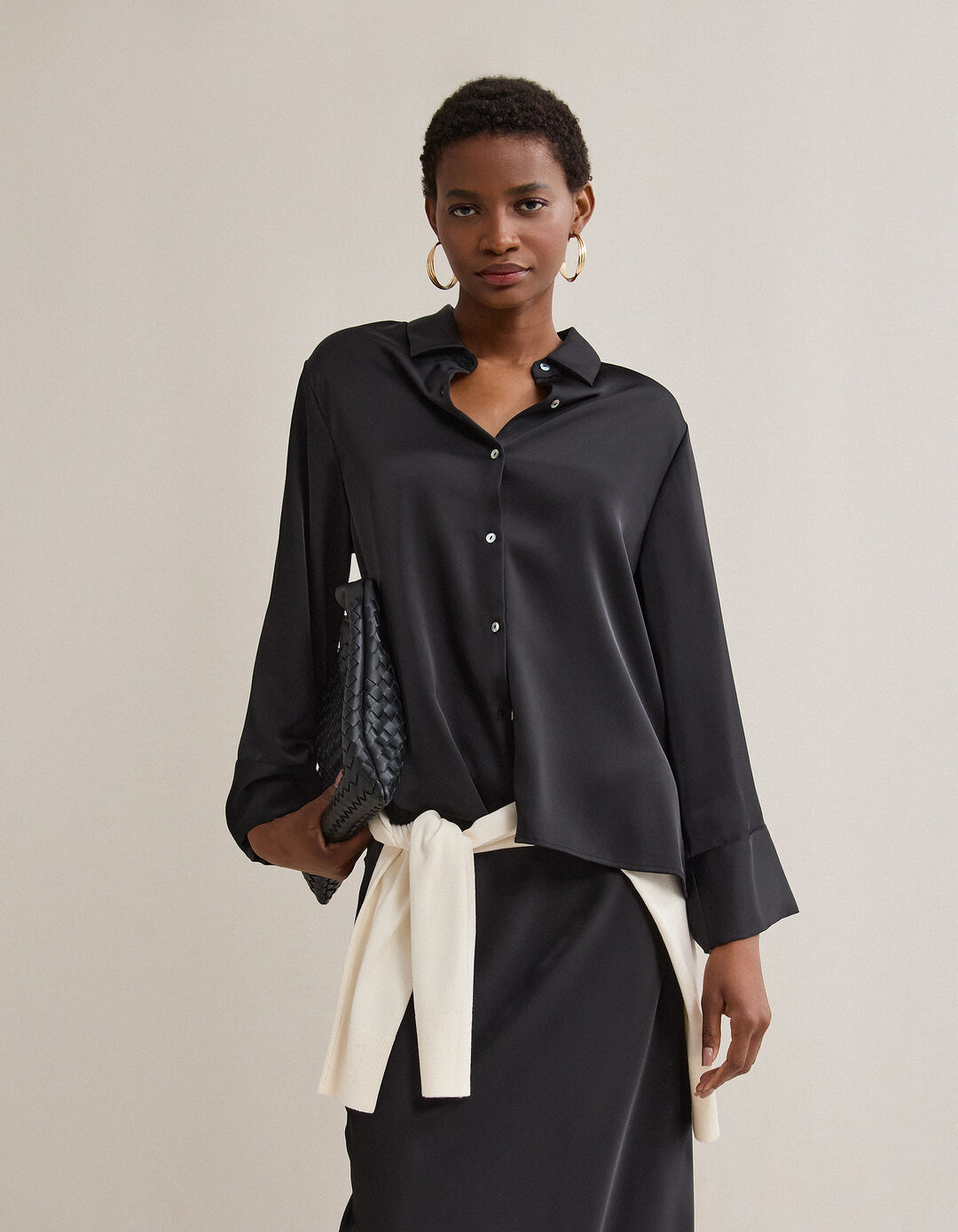 Camisa Acetinada, Mulher, Preto