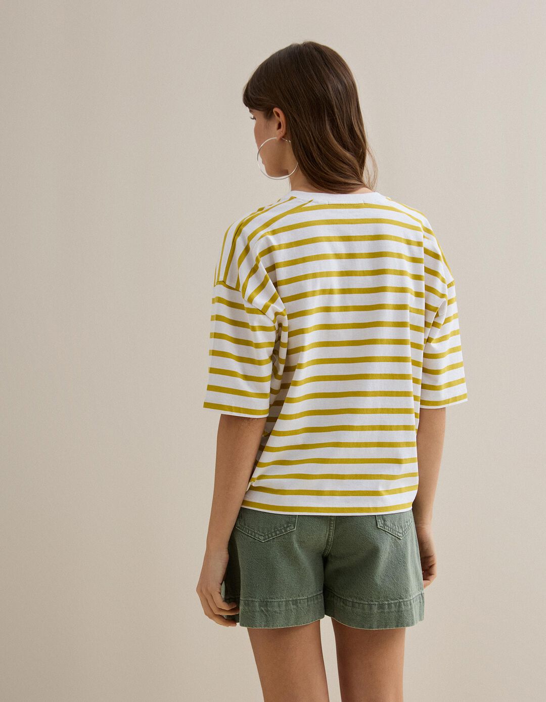 T-shirt Riscas, Mulher, Amarelo