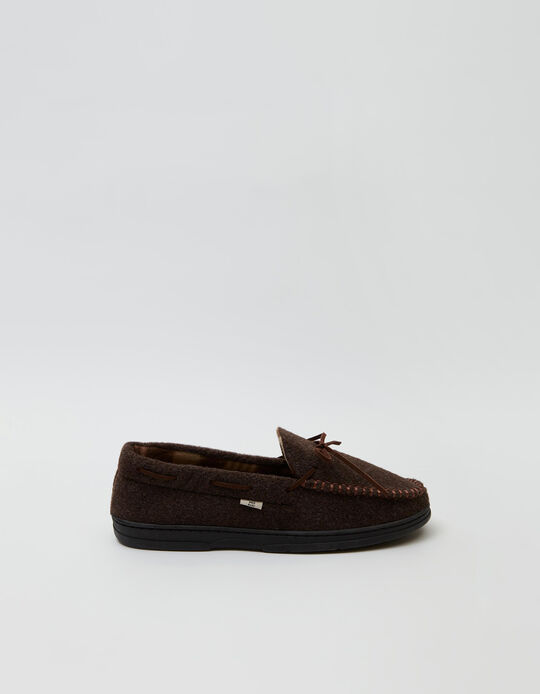 Shoe-Effect Bedroom Slippers, Brown