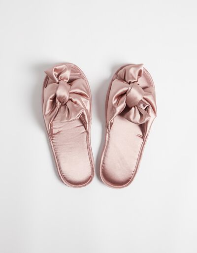 Bow Satin Slippers, Women, Pink
